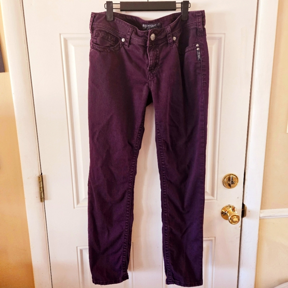 Silver Jean Co Purple Skinny Jeans Size 32x31 Loose Threading In The Back Seam